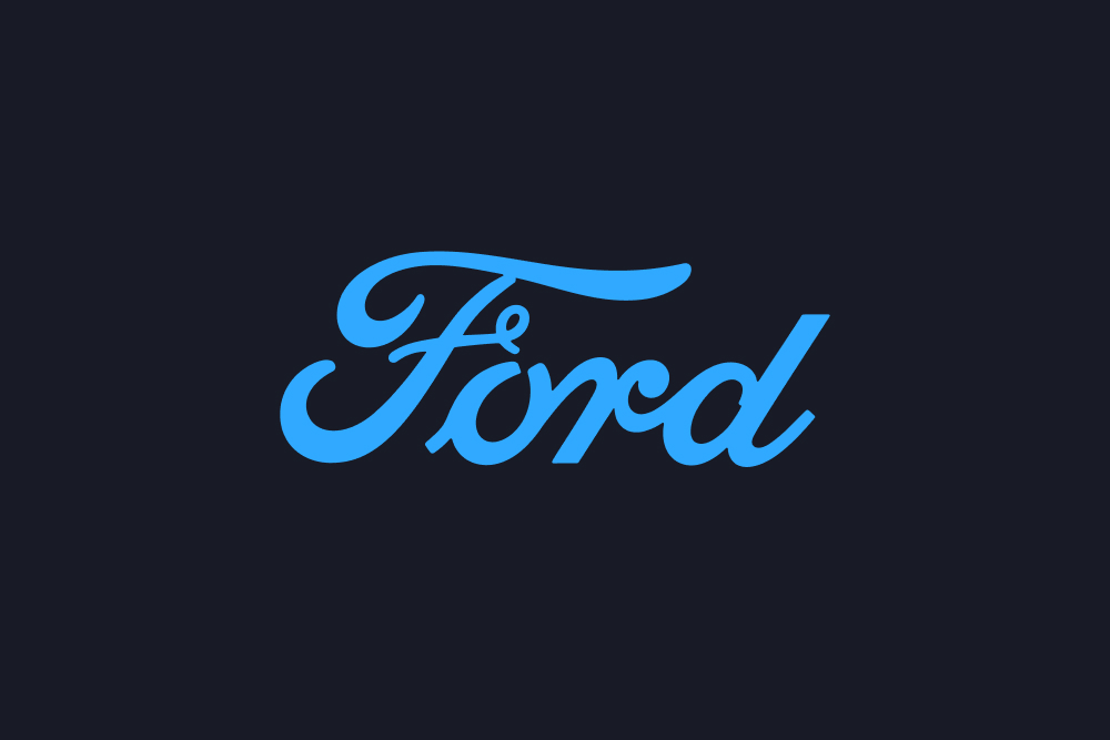 Kék színű Ford felirat sötét háttéren
