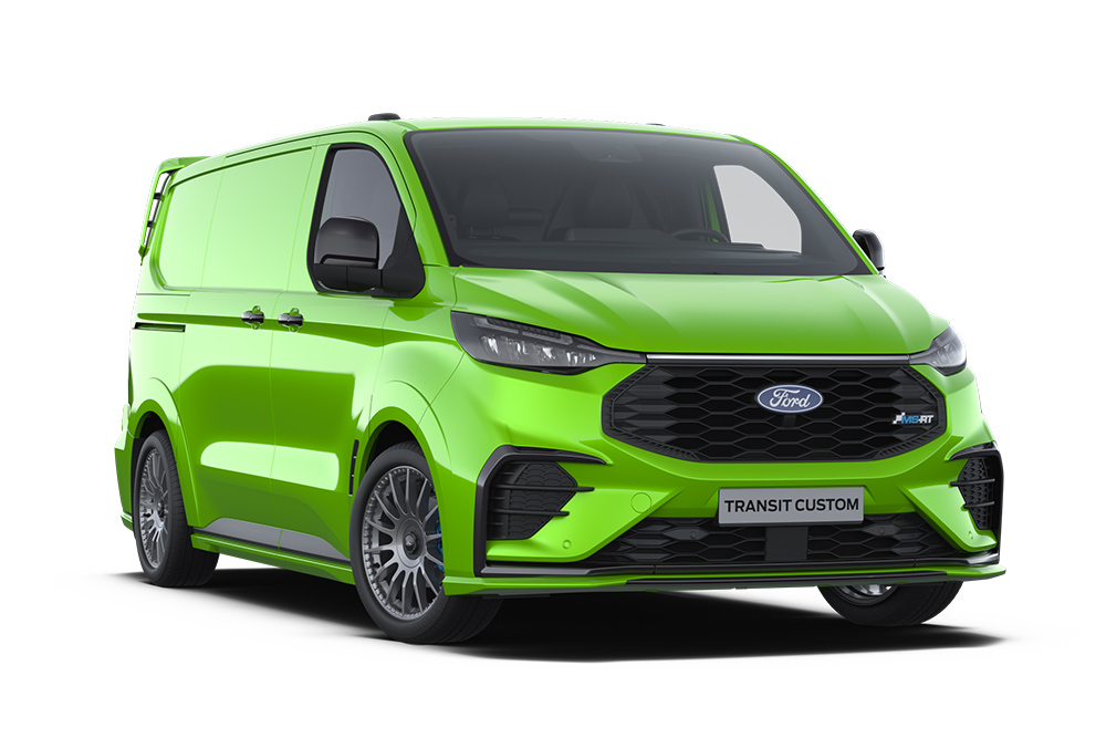 Egy zöld MS-RT Ford Transit Custom.